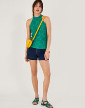 Sleeveless Crochet Top with LENZING™ ECOVERO™, Green (GREEN), large