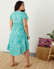 Wrap Wave Print Midi Dress in LENZING™ ECOVERO™ , Green (GREEN), large