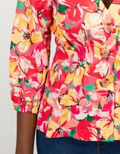 Verna Floral Blouse in Linen and Organic Cotton, Red (RED), large
