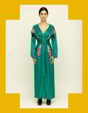 Tallulah & Hope Aziza Regular Embroidered Wrap Dress, Green (GREEN), large