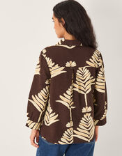 Pamela Linen Blend Leaf Print Top, Brown (CHOCOLATE), large