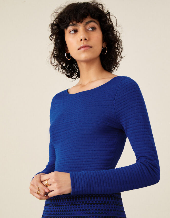 Textured Fit and Flare Dress , Blue (BLUE), large