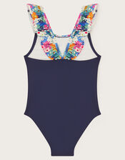 Floral Frill Swimsuit, Blue (NAVY), large