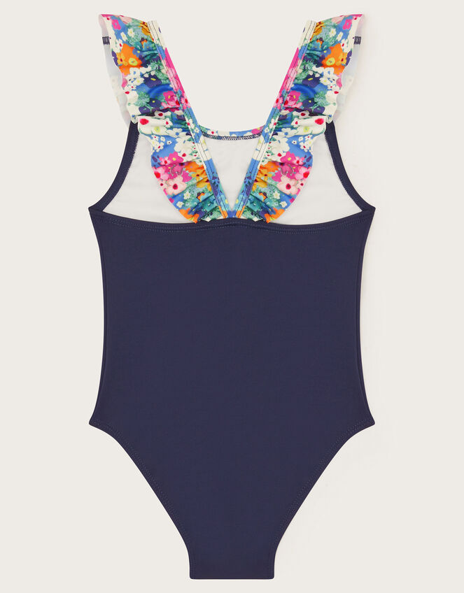 Floral Frill Swimsuit, Blue (NAVY), large