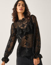 Phoebe Sheer Lace Blouse, Black (BLACK), large