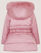 Faux Fur Belted Bow Coat, Pink (PINK), large