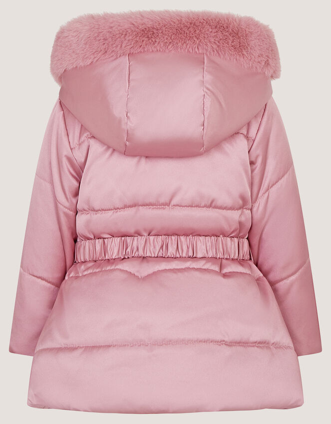 Faux Fur Belted Bow Coat, Pink (PINK), large