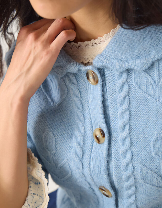 Kat Floral Cable Knit Cardigan Blue