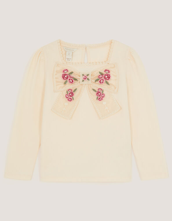 Organza Bow Long Sleeve Top, Cream (CREAM), large