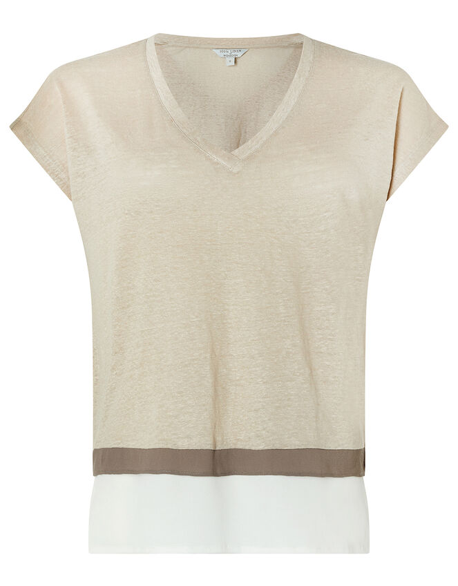 Wallace T-Shirt in Pure Linen, Natural (STONE), large