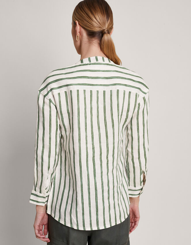 Santana Stripe Linen Shirt, Green (GREEN), large