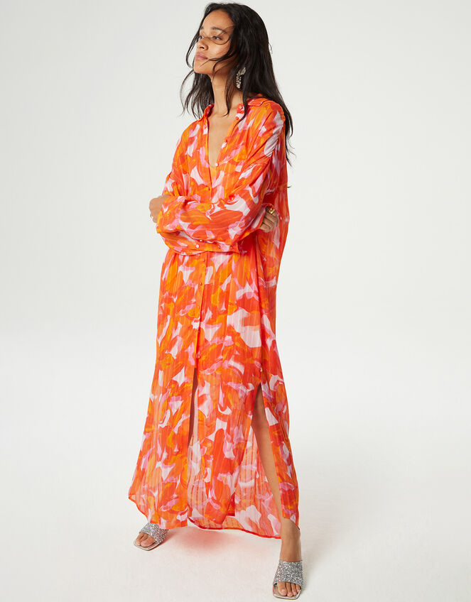 Fabienne Chapot Print Maxi Shirt Dress, Orange (ORANGE), large