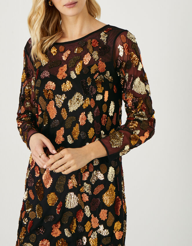 Lynette Animal Sequin Dress in Recycled Polyester, Black (BLACK), large