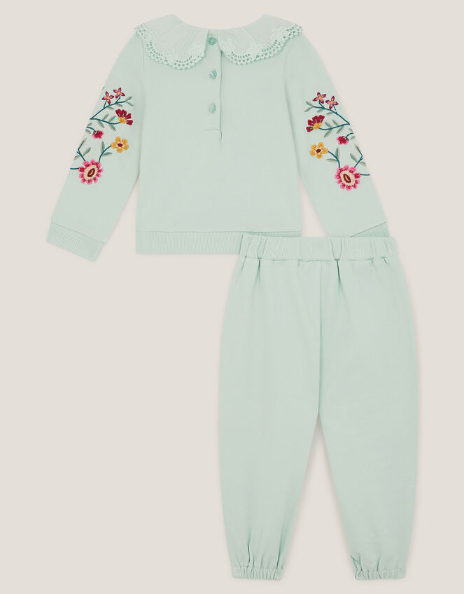 Baby Embroidered Floral Top & Jogger Set, Green (GREEN), large