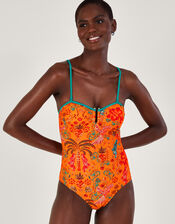 Palm Print Swimsuit in Recycled Polyester, Orange (ORANGE), large