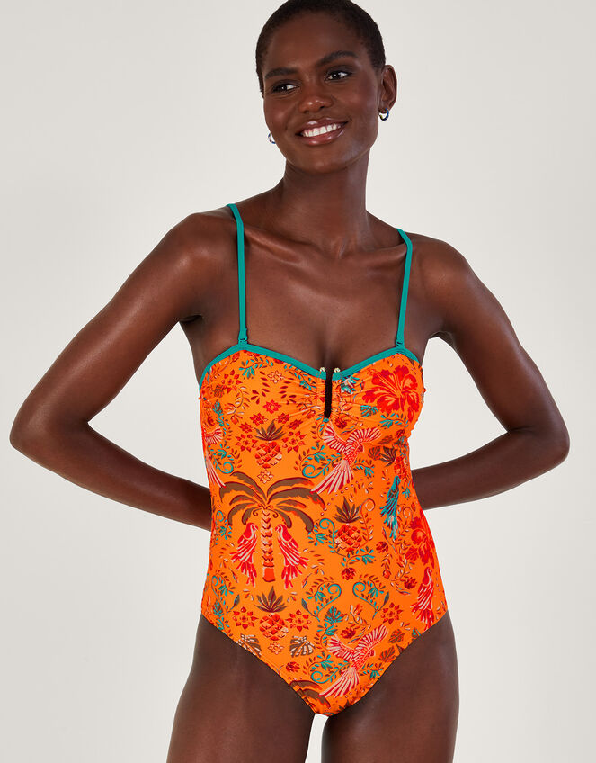 Palm Print Swimsuit in Recycled Polyester Orange