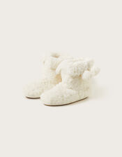 Faux Fur Pom-Pom Slipper Boots, Ivory (IVORY), large