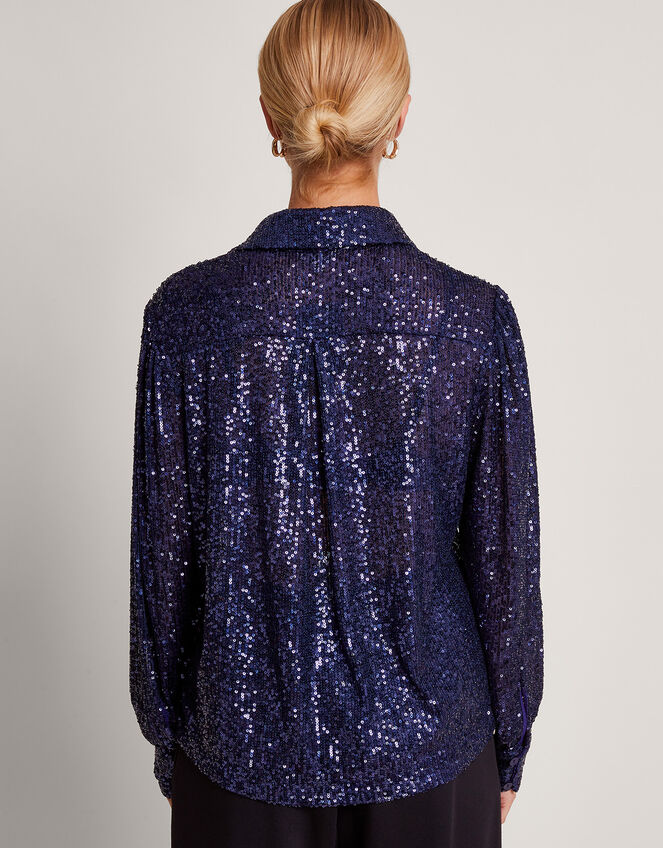 Megan Sequin Shirt, Navy (PURPLE), large