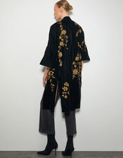 Kendra Embroidered Floral Velvet Kimono, Black (BLACK), large
