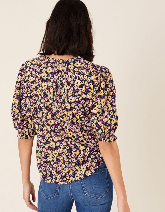 Missie Floral Short Sleeve Top, Blue (NAVY), large