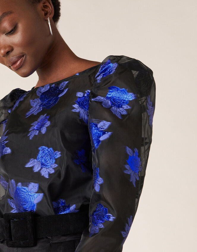 Ophelia Floral Organza Blouse, Blue (BLUE), large