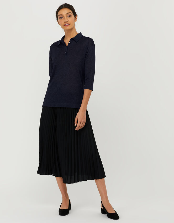 Hannah Henley Collar Top, Blue (NAVY), large