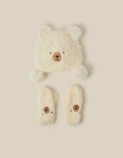 Baby Bear Beanie Hat & Mittens Set, Cream (CREAM), large