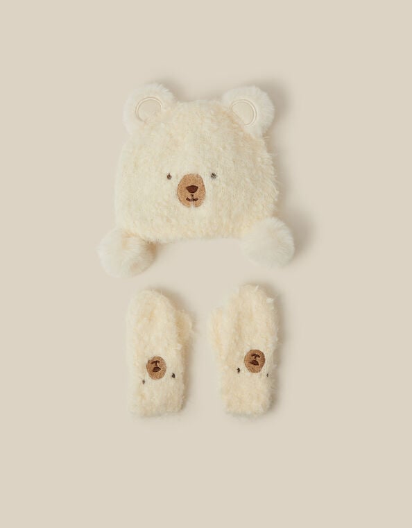 Baby Bear Beanie Hat & Mittens Set, Cream (CREAM), large