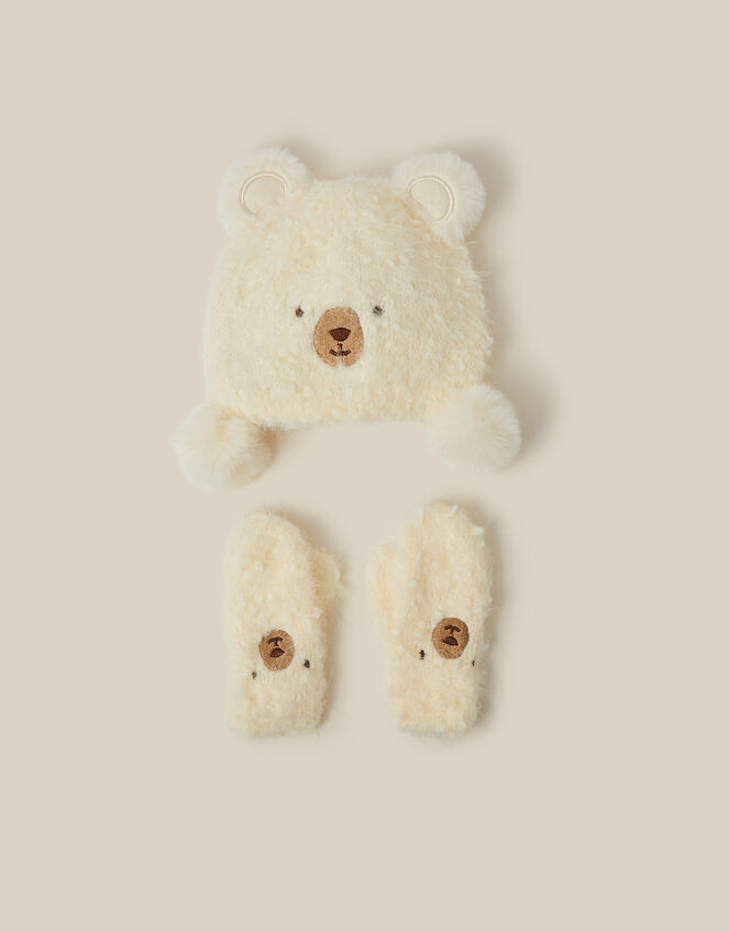 Baby Bear Beanie Hat & Mittens Set, Cream (CREAM), large