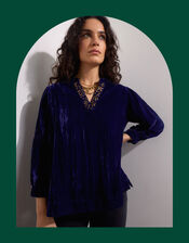 East Lorna Crinkle Velvet Top, Blue (NAVY), large