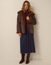 Holly Borg Collar Faux Suede Coat, Tan (TAN), large