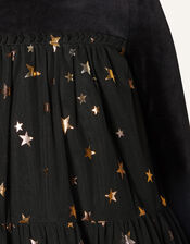 Long Sleeve Star Trapeze Tier Dress, Black (BLACK), large