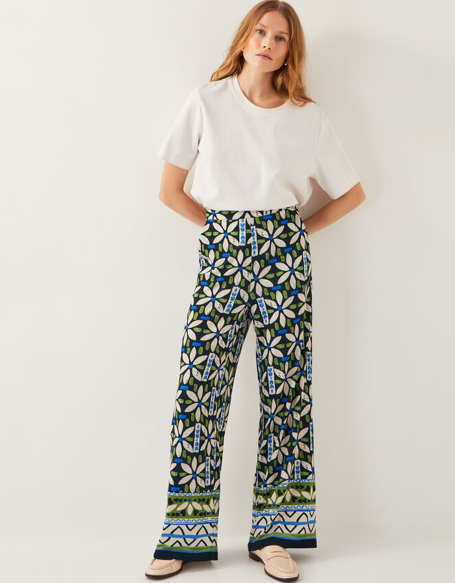 Nikita Floral Jersey Wide Leg Trousers, Black (BLACK), large