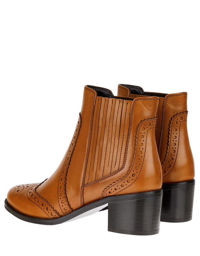 Brogue Leather Ankle Boots, Tan (TAN), large
