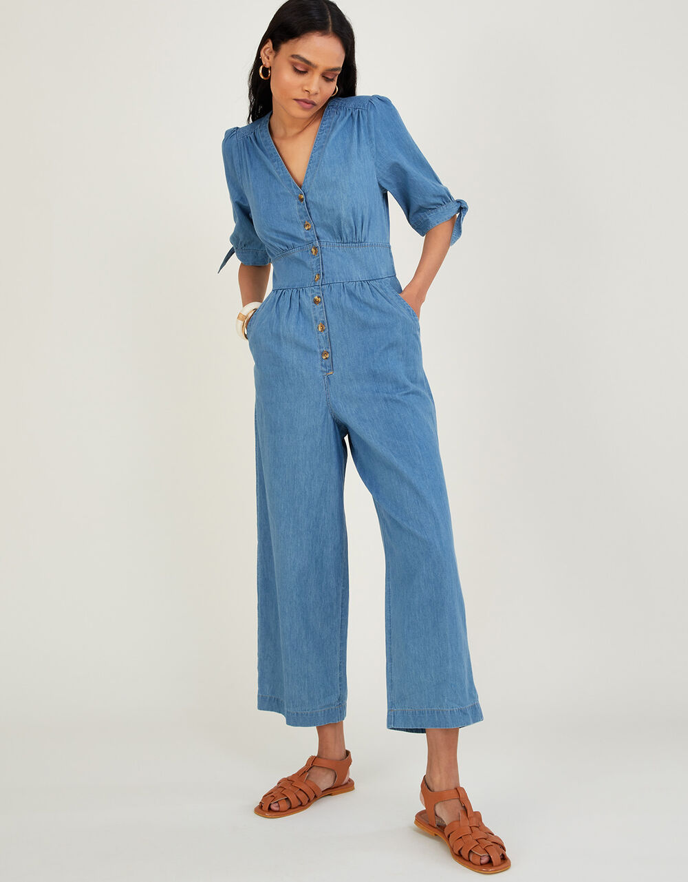 Women Women's Clothing | Denim Dolly Crop Jumpsuit in Sustainable Cotton Blue - HA50432