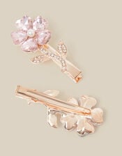 2-Pack Jewel Flower Metal Hair Clips, Pink (PINK), large