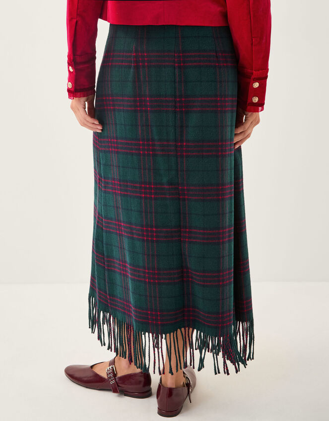 Monsoon x Sarah Corbett-Winder Tartan Fringe Midi Skirt, Teal (TEAL), large