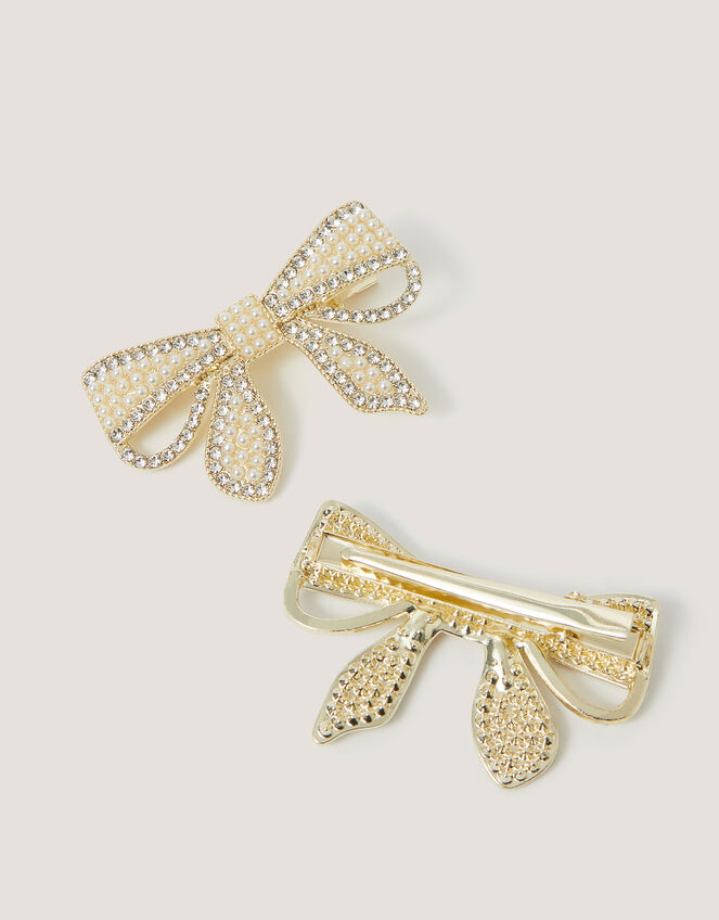 2-Pack Embellished Bow Metal Hair Clips, , large