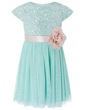 Baby Corsage Sequin Dress, Teal (DUCK EGG), large