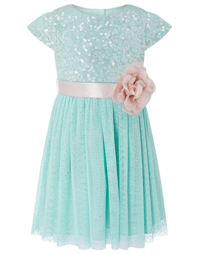 Baby Corsage Sequin Dress, Teal (DUCK EGG), large
