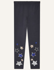 Star Print Leggings , Blue (NAVY), large