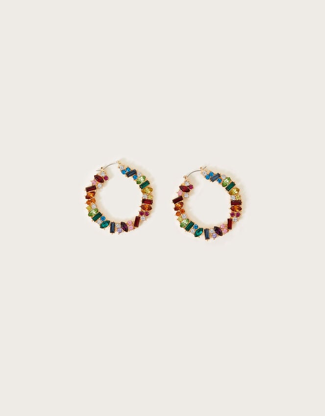 Multi Gem Hoop Earrings, , large