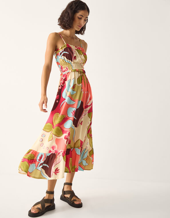 Iris Floral Print Bandeau Midi Dress, Orange (CORAL), large