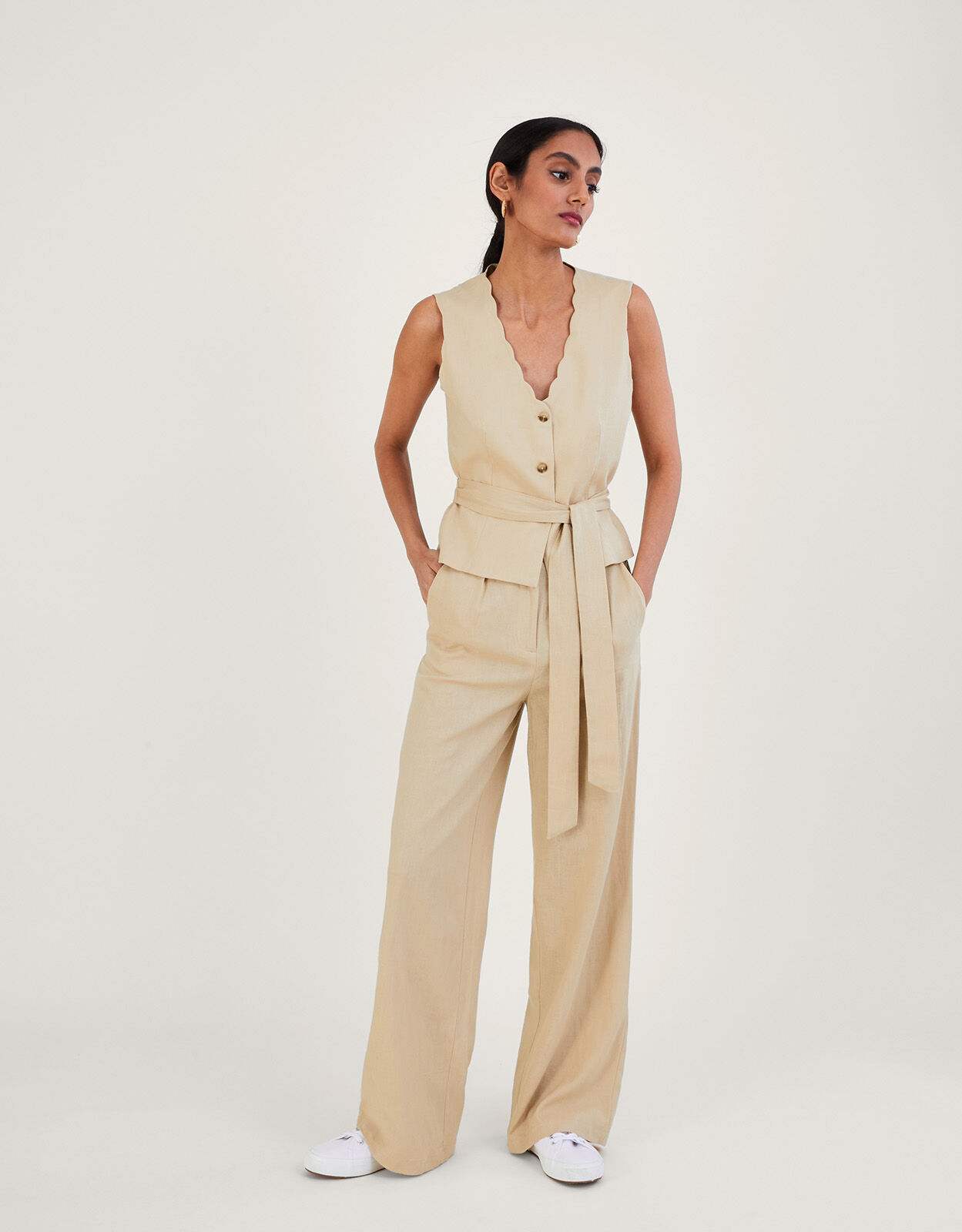 WHITE WIDE LINEN TROUSERS  Colmers Hill Fashion
