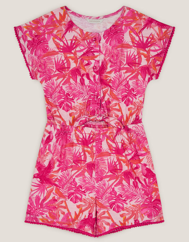 Birds Of Paradise Short Sleeve Playsuit, Pink (PINK), large