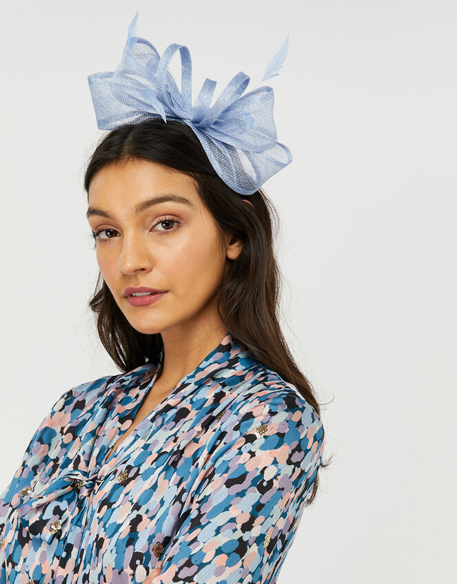 Blair Bow Feather Fascintator, Blue (BLUE), large