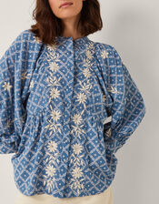 Deniz Print Embroidered Shirt, Blue (BLUE), large