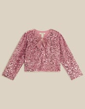 Monsoon x Queens of Archive Velvet Bow Sequin Jacket, Pink (PINK), large