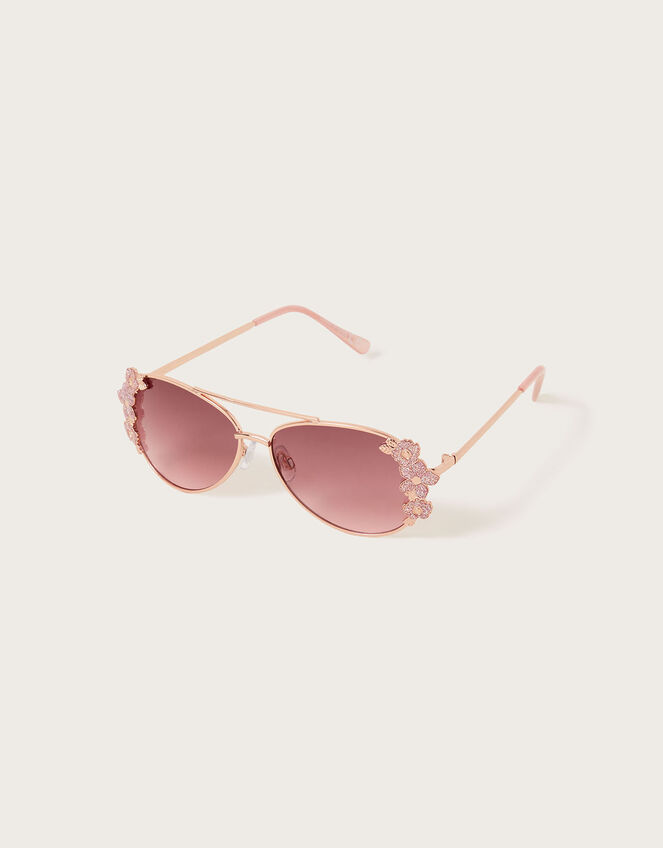 Glitter Metal Flower Sunglasses with Case, , large