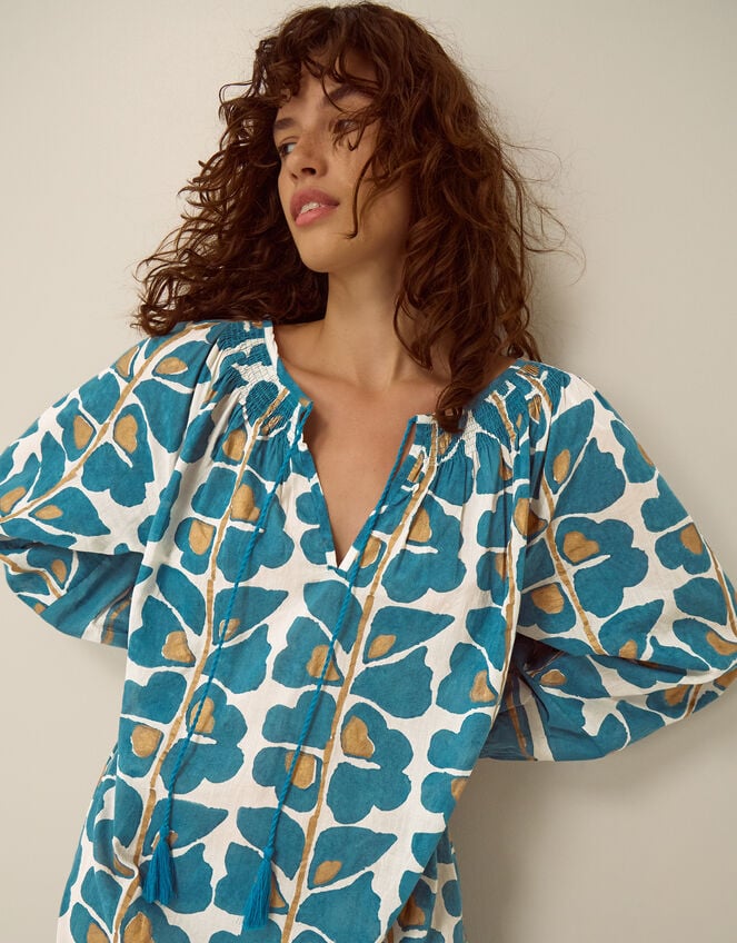 Leila Print Midi Beach Dress, Teal (TEAL), large